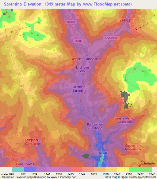 Sarentino,Italy Elevation Map