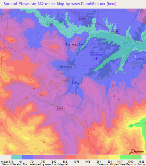 Sarconi,Italy Elevation Map