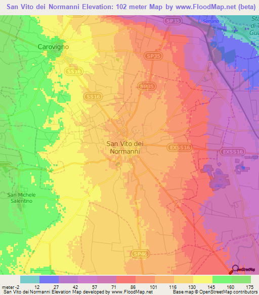 San Vito dei Normanni,Italy Elevation Map