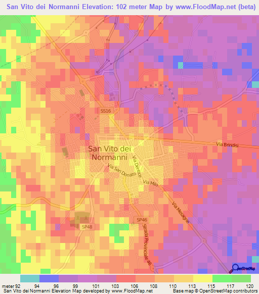 San Vito dei Normanni,Italy Elevation Map