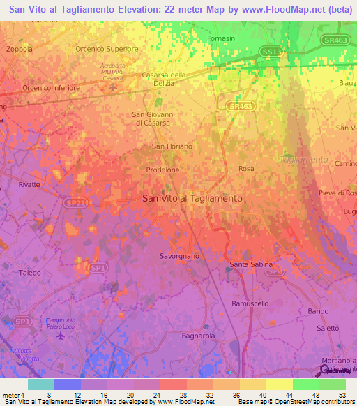 San Vito al Tagliamento,Italy Elevation Map