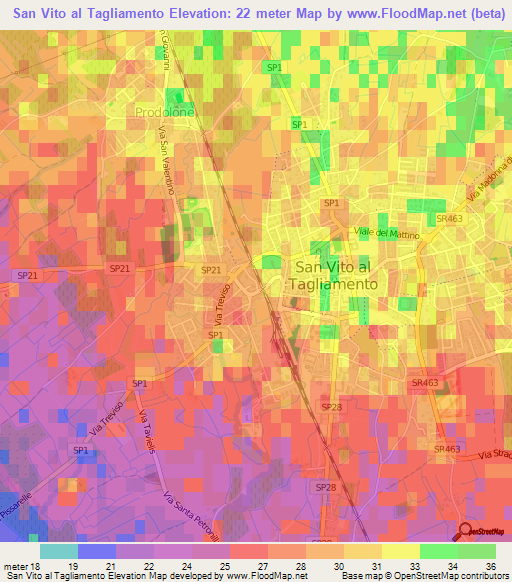 San Vito al Tagliamento,Italy Elevation Map