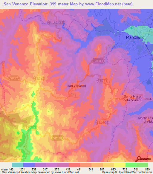 San Venanzo,Italy Elevation Map