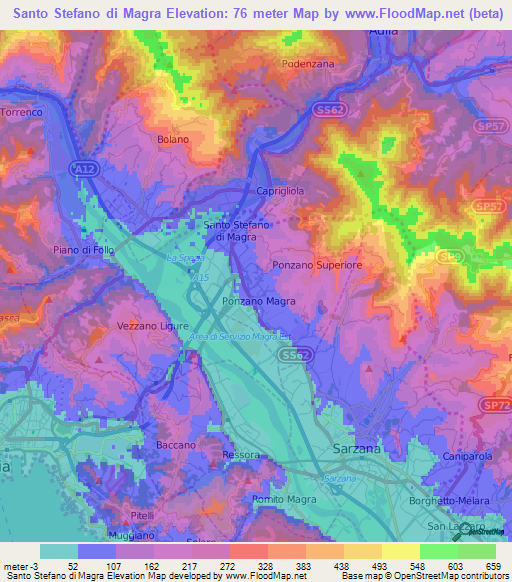 Santo Stefano di Magra,Italy Elevation Map