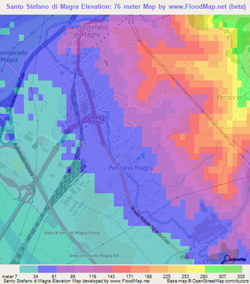 Santo Stefano di Magra,Italy Elevation Map