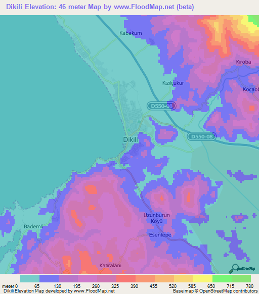 Dikili,Turkey Elevation Map