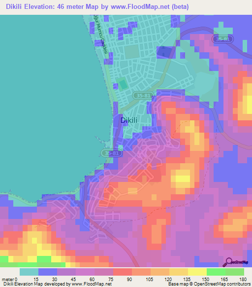 Dikili,Turkey Elevation Map