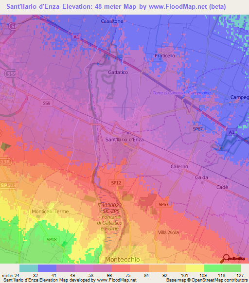Sant'Ilario d'Enza,Italy Elevation Map