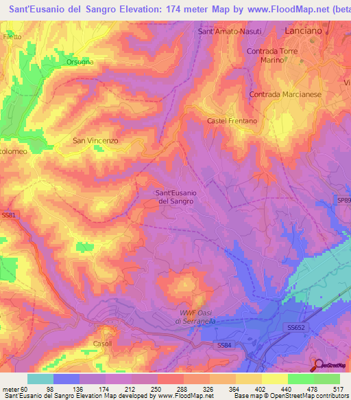 Sant'Eusanio del Sangro,Italy Elevation Map