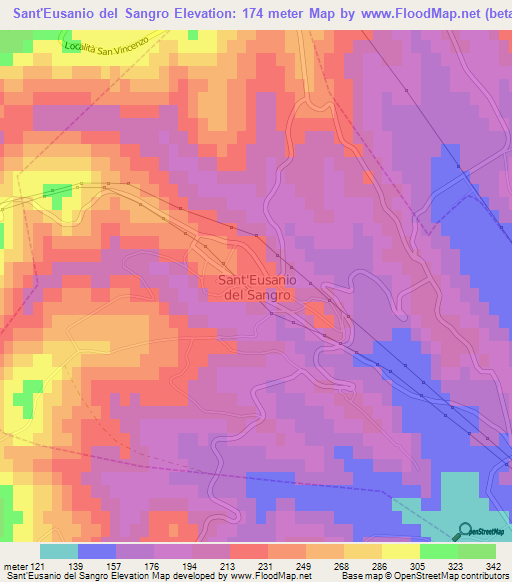 Sant'Eusanio del Sangro,Italy Elevation Map