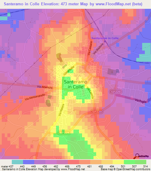 Santeramo in Colle,Italy Elevation Map