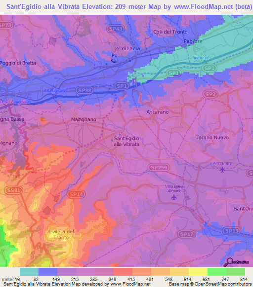 Sant'Egidio alla Vibrata,Italy Elevation Map