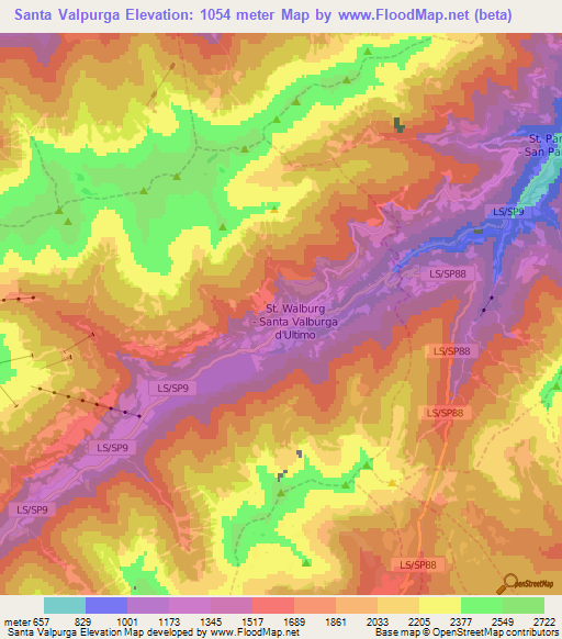 Santa Valpurga,Italy Elevation Map