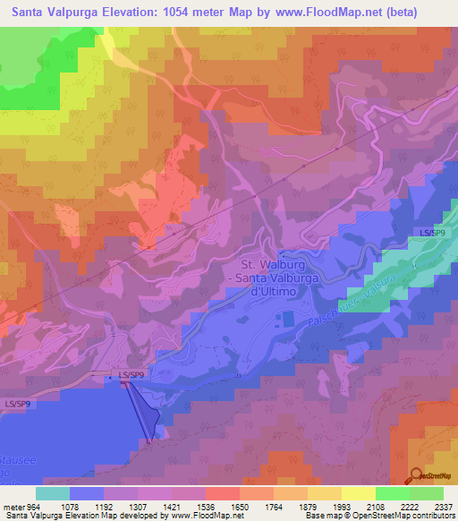 Santa Valpurga,Italy Elevation Map