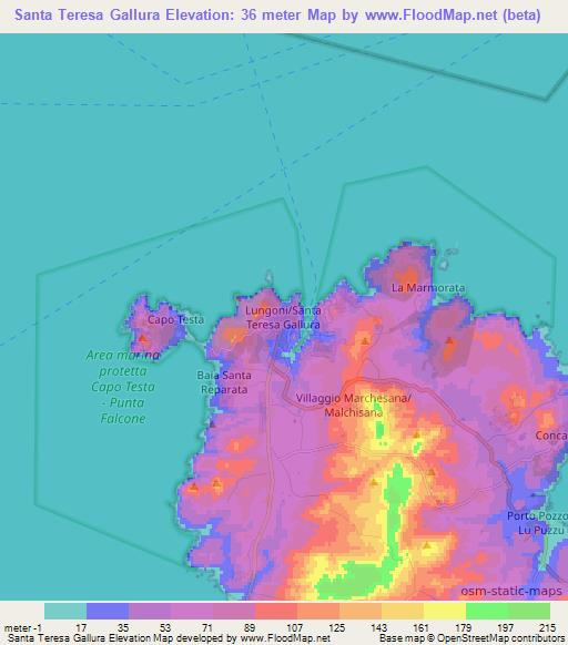 Santa Teresa Gallura,Italy Elevation Map