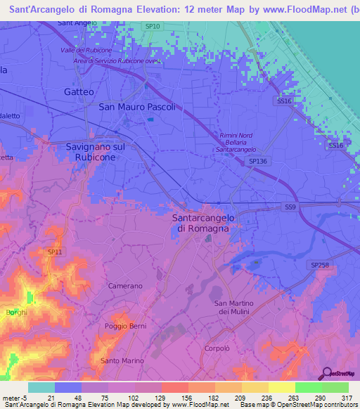 Sant'Arcangelo di Romagna,Italy Elevation Map