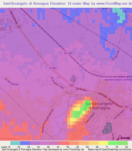 Sant'Arcangelo di Romagna,Italy Elevation Map