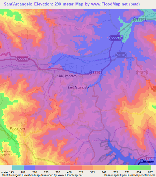 Sant'Arcangelo,Italy Elevation Map