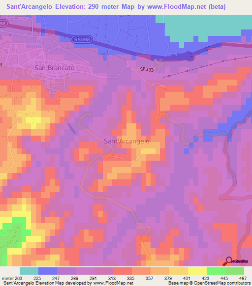 Sant'Arcangelo,Italy Elevation Map