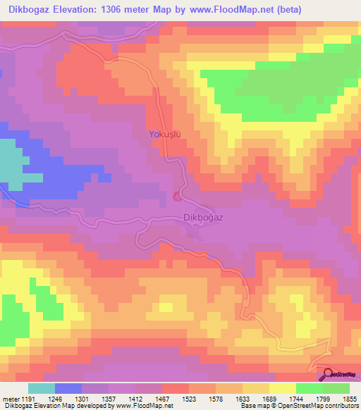 Dikbogaz,Turkey Elevation Map