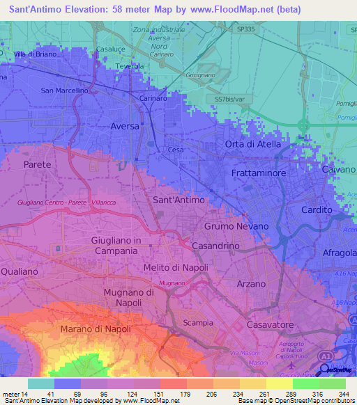 Sant'Antimo,Italy Elevation Map