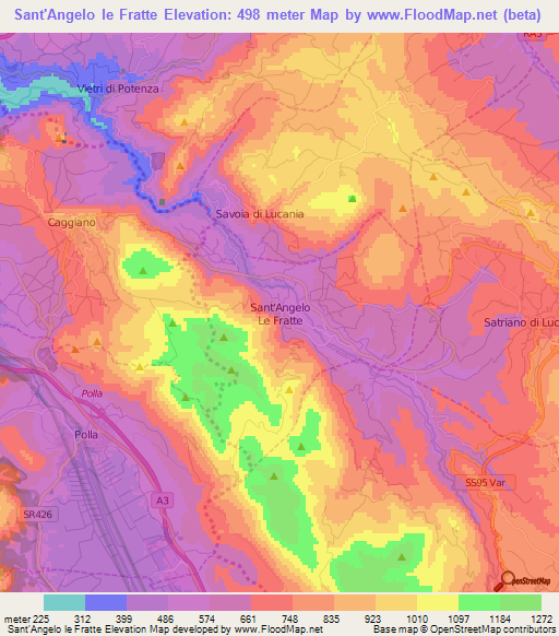 Sant'Angelo le Fratte,Italy Elevation Map