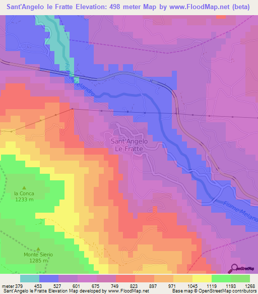Sant'Angelo le Fratte,Italy Elevation Map
