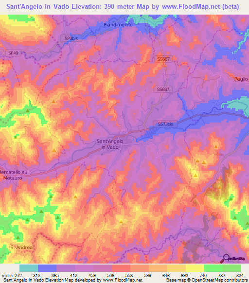 Sant'Angelo in Vado,Italy Elevation Map