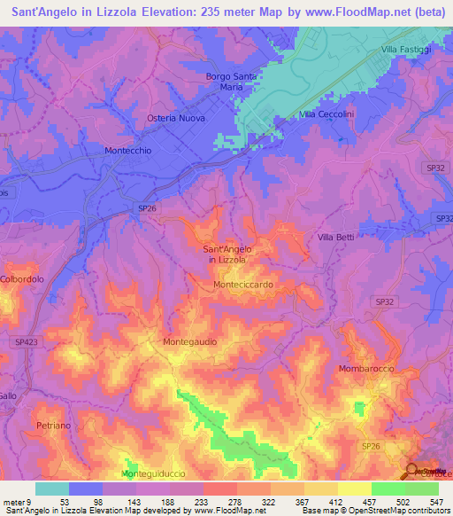 Sant'Angelo in Lizzola,Italy Elevation Map