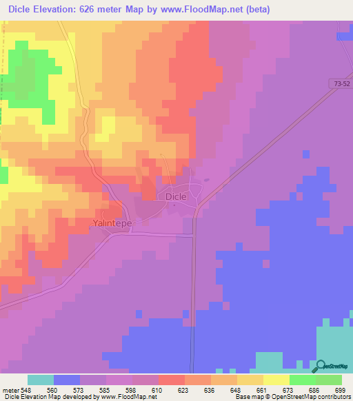 Dicle,Turkey Elevation Map