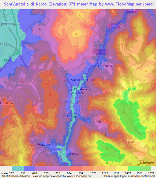 Sant'Anatolia di Narco,Italy Elevation Map