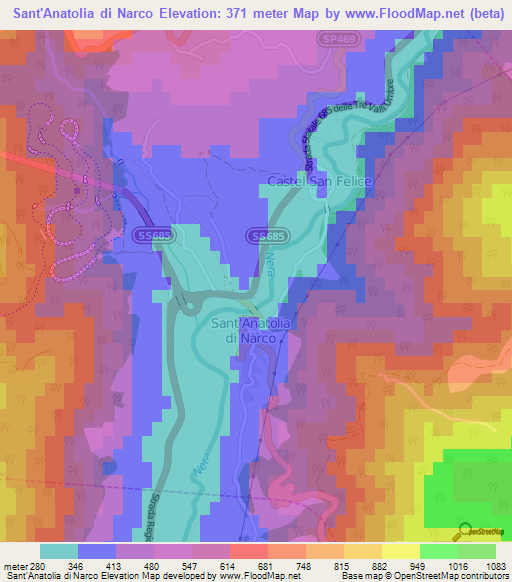 Sant'Anatolia di Narco,Italy Elevation Map