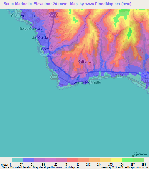 Santa Marinella,Italy Elevation Map