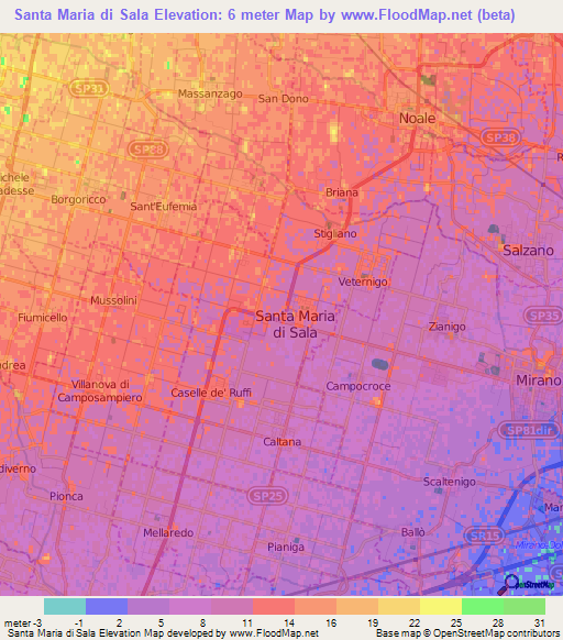 Santa Maria di Sala,Italy Elevation Map