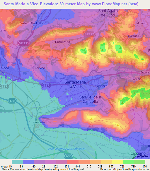 Santa Maria a Vico,Italy Elevation Map