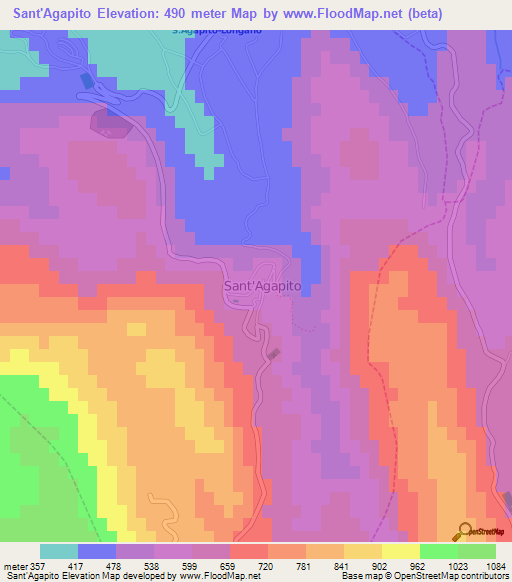 Sant'Agapito,Italy Elevation Map