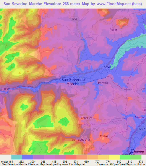 San Severino Marche,Italy Elevation Map