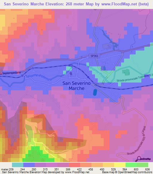 San Severino Marche,Italy Elevation Map