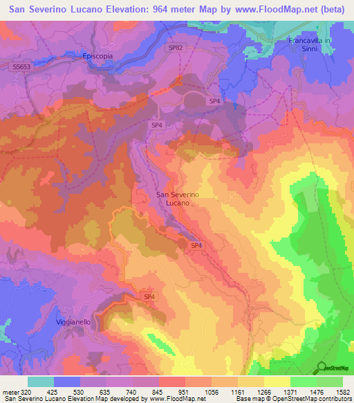 San Severino Lucano,Italy Elevation Map