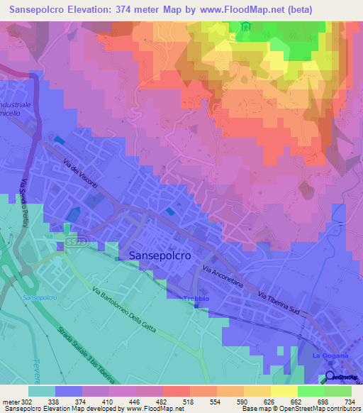 Sansepolcro,Italy Elevation Map