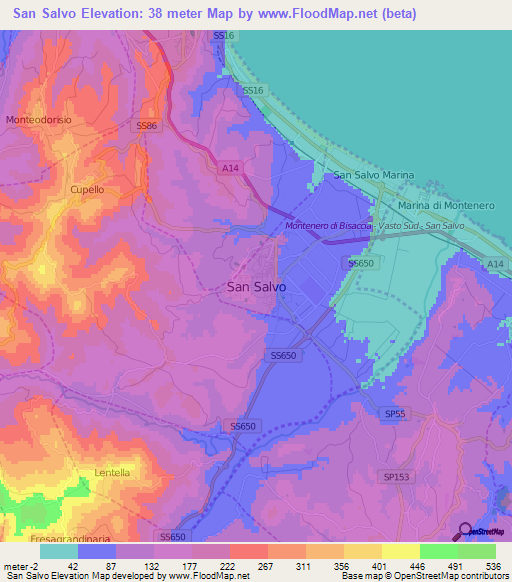 San Salvo,Italy Elevation Map