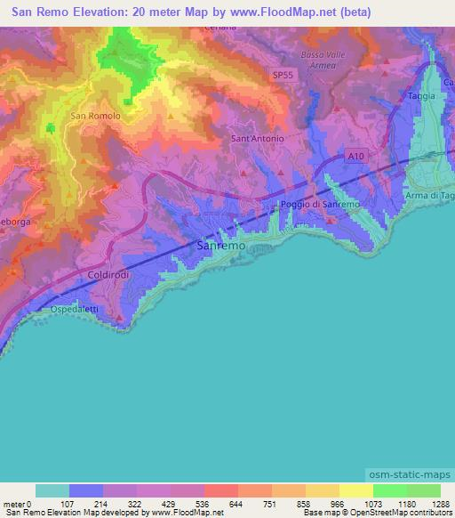 San Remo,Italy Elevation Map