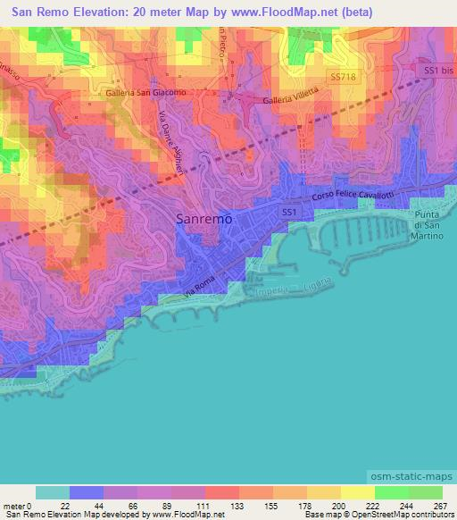 San Remo,Italy Elevation Map