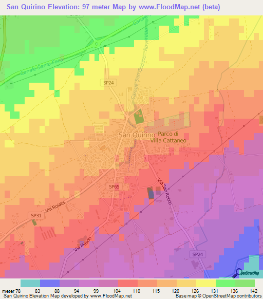 San Quirino,Italy Elevation Map