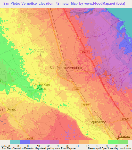 San Pietro Vernotico,Italy Elevation Map