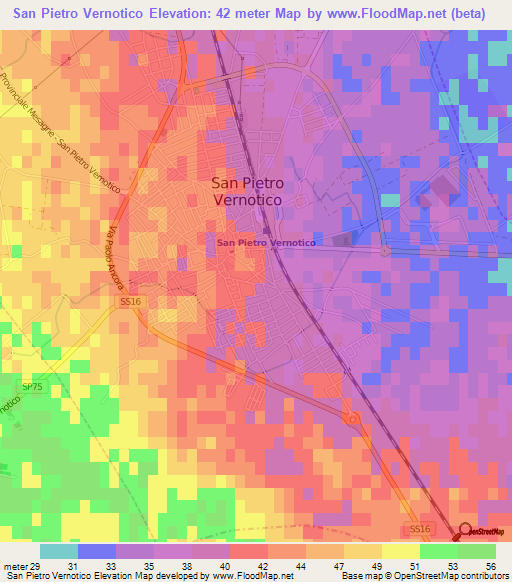 San Pietro Vernotico,Italy Elevation Map
