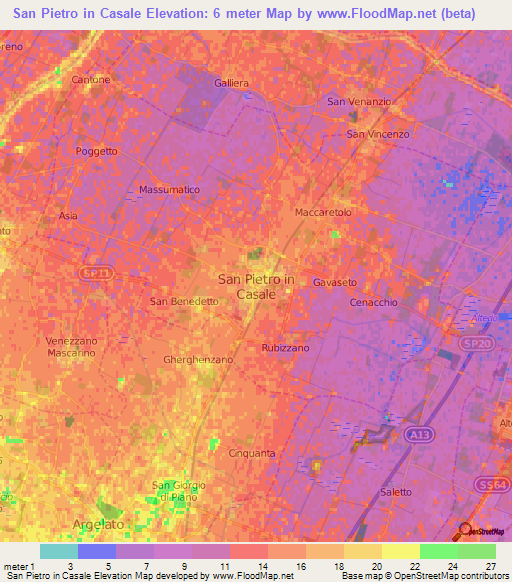 San Pietro in Casale,Italy Elevation Map