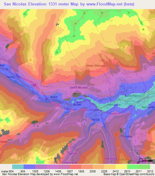 San Nicolas,Italy Elevation Map