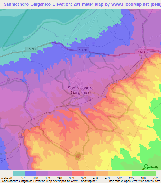 Sannicandro Garganico,Italy Elevation Map