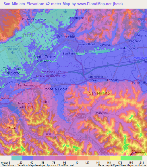 San Miniato,Italy Elevation Map